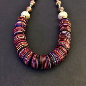 Handcrafted Vinyl Disc & African Trade Necklace